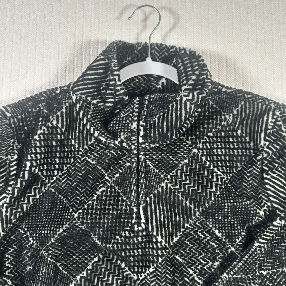 TALBOTS Black White Diamond Patterned Half Zip Pullover Fleece Sweatshirt XL NWT